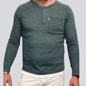 Bench Henley Long Sleeved Top in Heather Cyan Green- Size M (smaller fit)